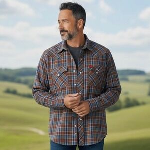 Ely Plains Mens Plaid Button Western Shirt Long Sleeve Flannel Size 16 1/2 33